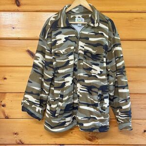 VTG ALASKA  Fleece Jacket Mens XL Zip Front Warm Collared Camo Shacket Pockets